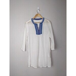 Sigrid Olsen V-Neck Top Crochet at Neck and Sleeves White Small Cover-up 202